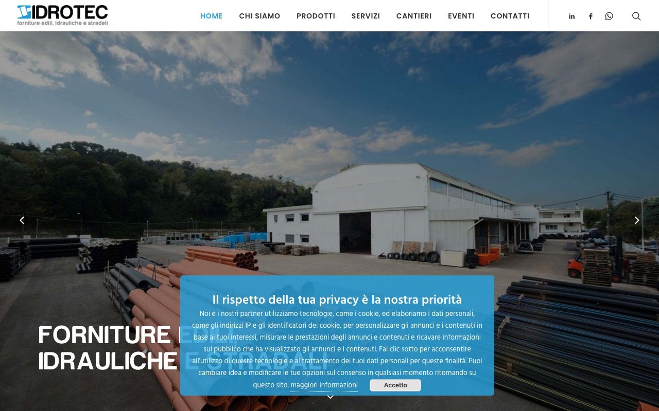 Schermata della pagina iniziale del sito Idrotec vista da computer