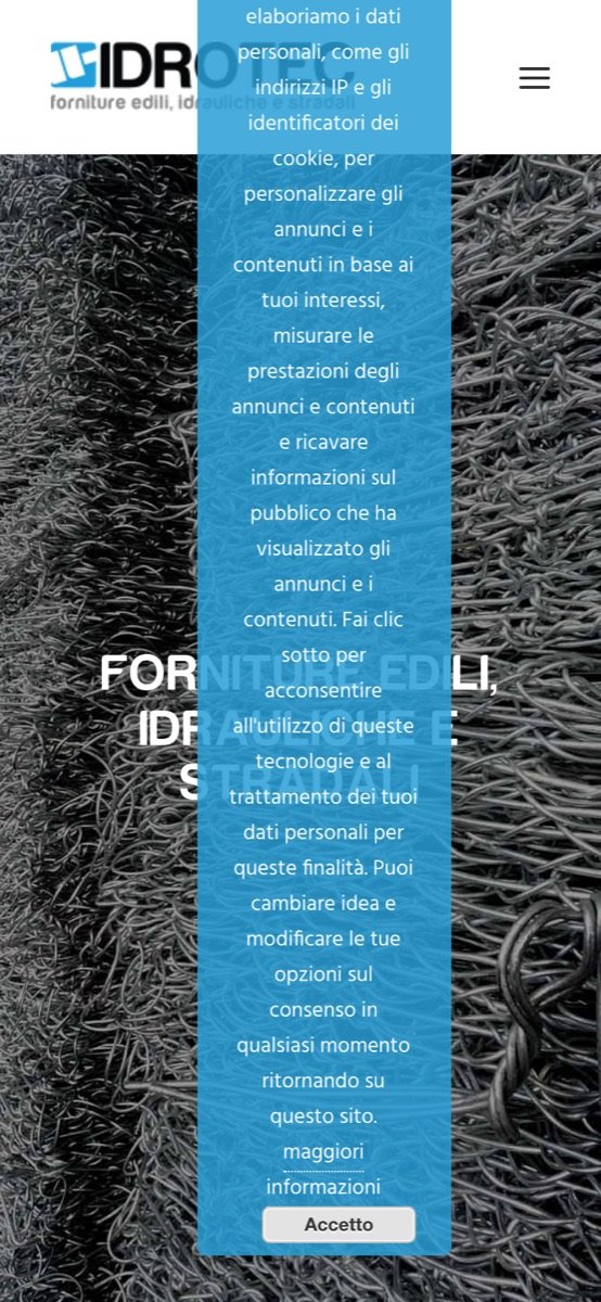 Schermata della pagina iniziale del sito Idrotec vista da telefono